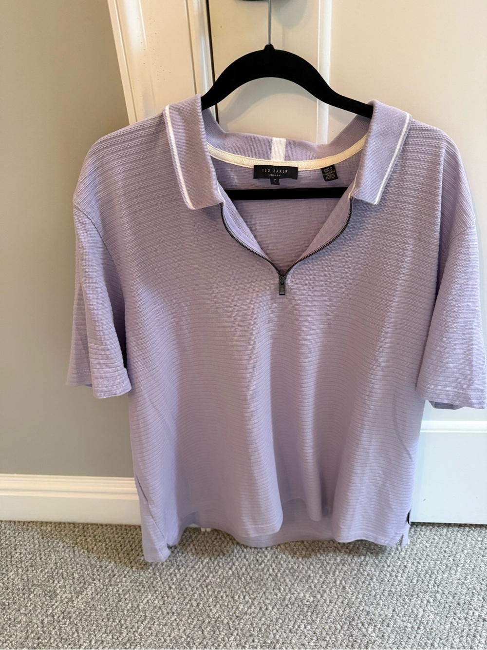 Ted Baker Lilac Short-Sleeve Zip Polo with Contrast Trim